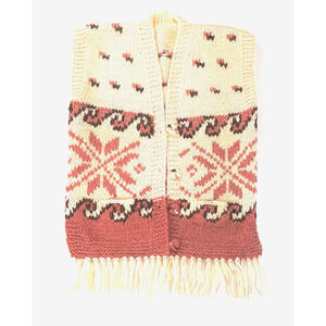 Vintage Men's Cream and Brown Knit Sweater Vest